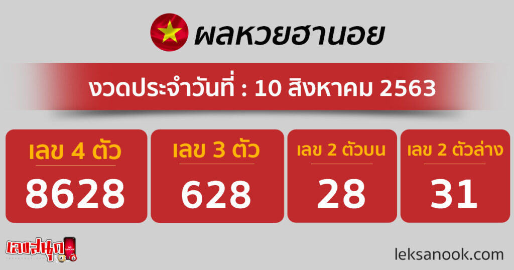 ผลหวยฮานอย วันที่ 10 ส.ค.