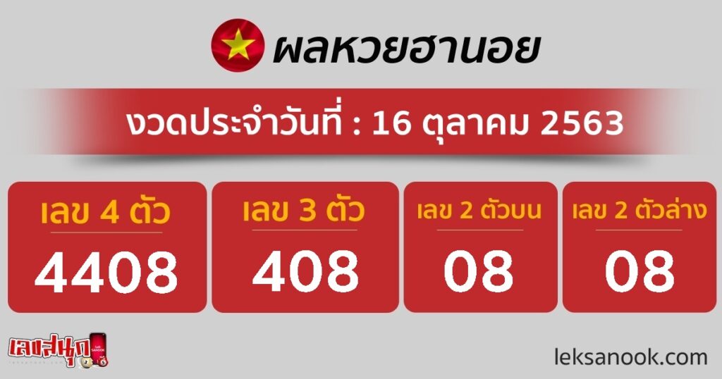 ตรวจหวยฮานอย วันที่ 16/10/63