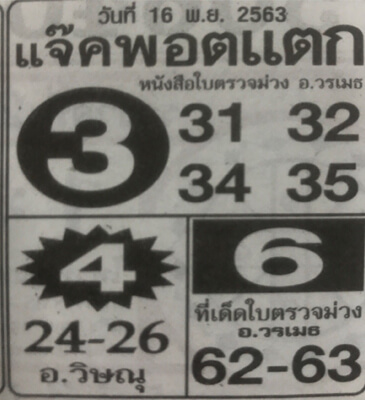 หวยแจ็คพอตแตก16/11/63