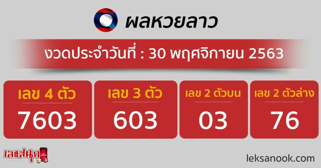 ผลหวยลาว วันที่ 30 พ.ย.