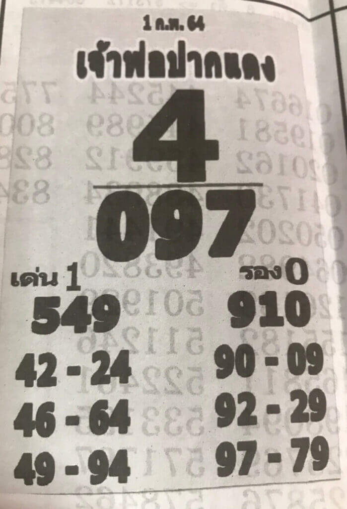 หวยเจ้าพ่อปากแดง งวดวันที่ 1/2/64