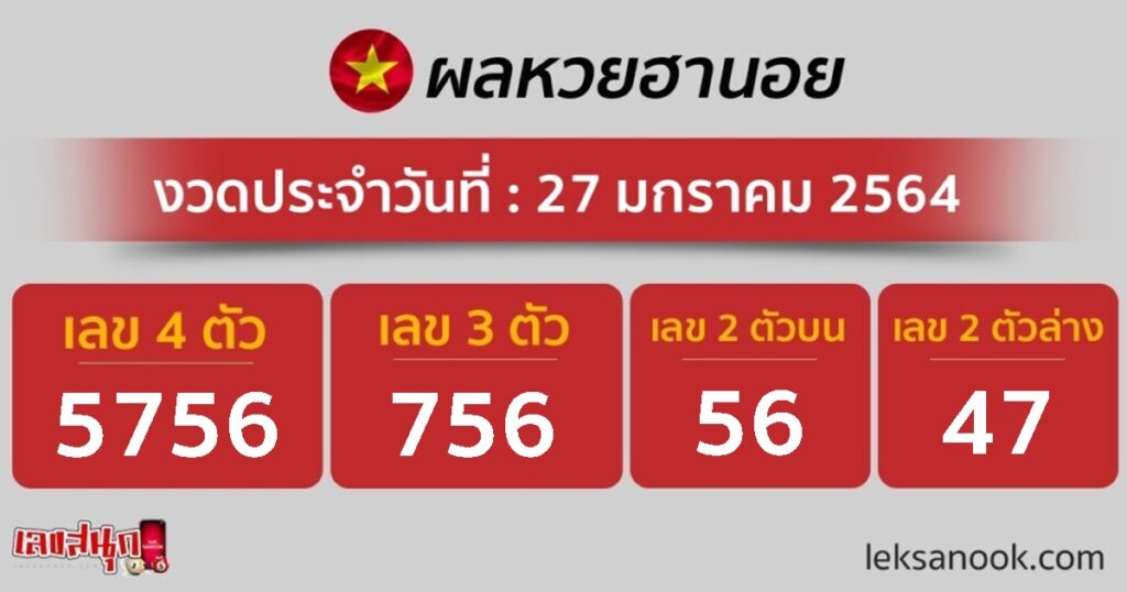 ตรวจหวยฮานอย วันที่ 27/1/64