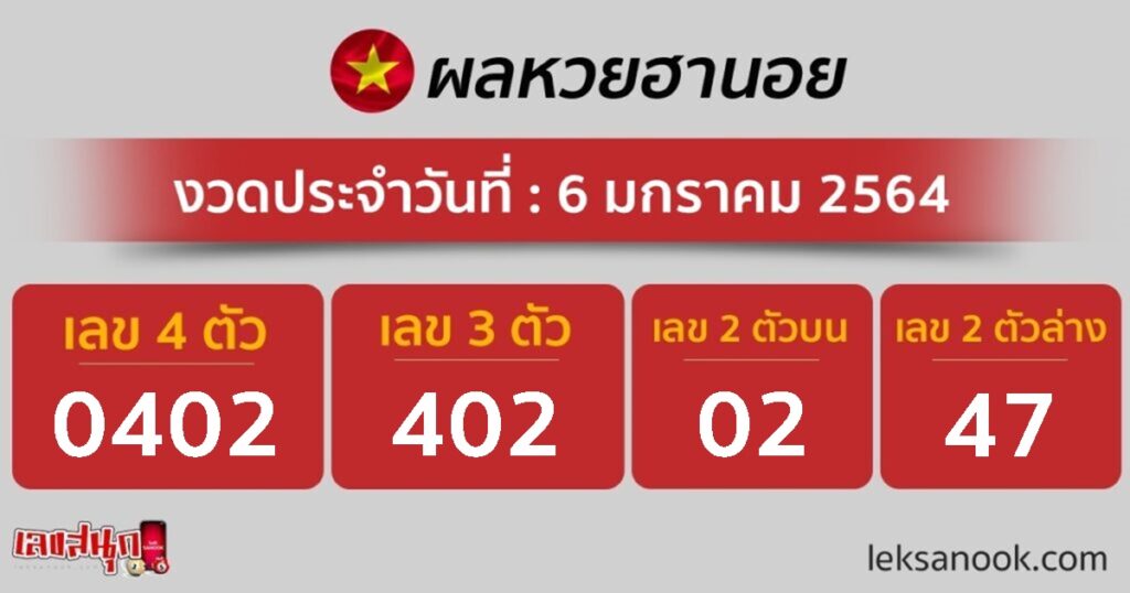 ตรวจหวยฮานอย วันที่ 6/1/64