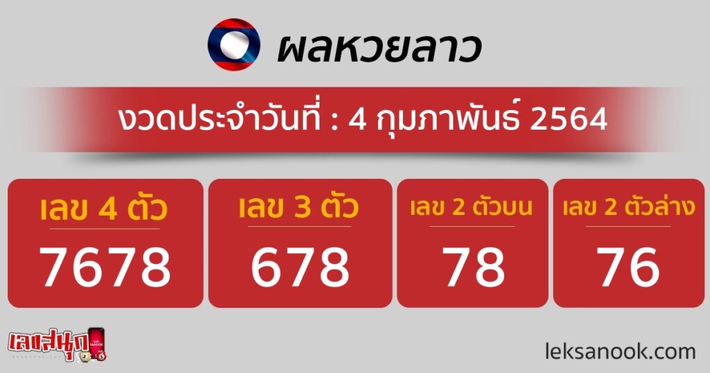 ผลหวยลาว วันที่ 4 ก.พ. 64