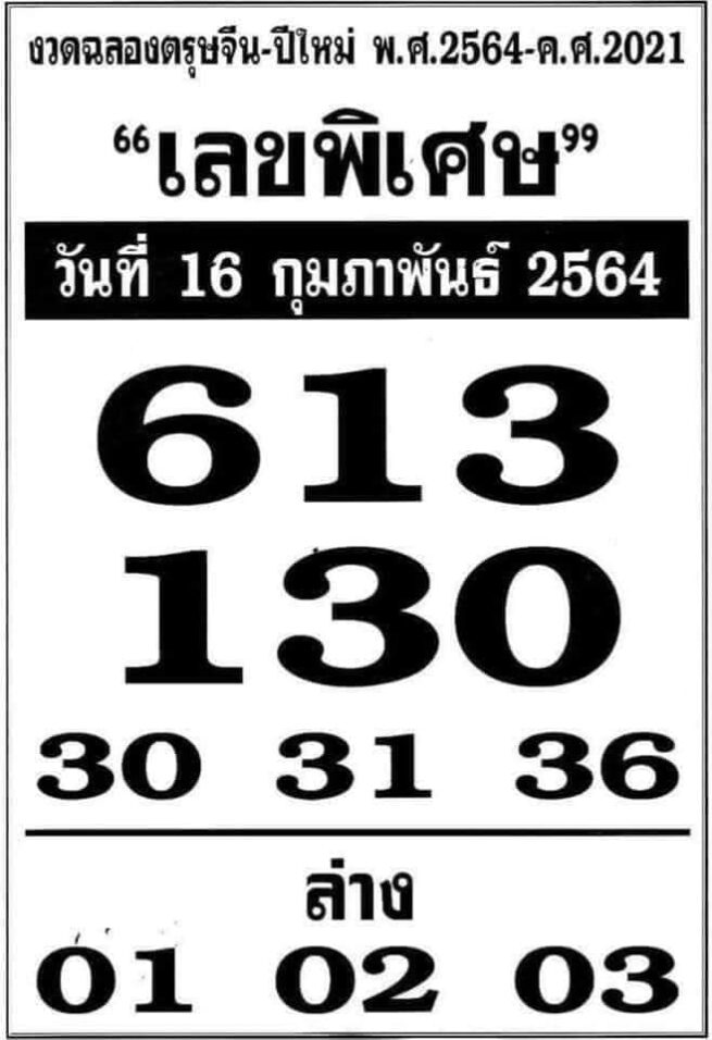 หวยเลขพิเศษ 16/2/64