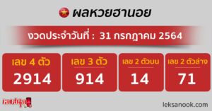 ผลหวยฮานอย 31/7/64