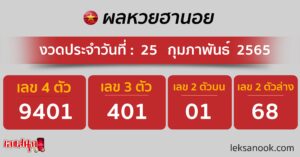 ผลหวยฮานอย 25 02 65 
