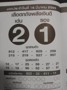 หวยเสือตกถังพลังเงินดี 16/01/65 