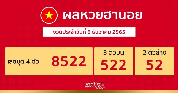 ผลหวยฮานอย วันที่ 8/12/65