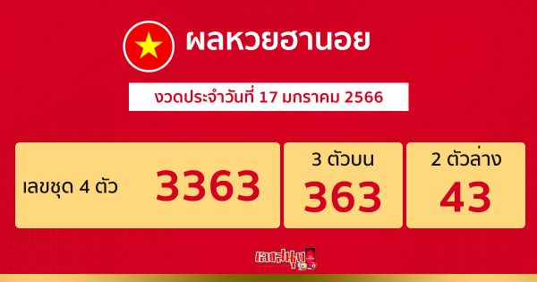 ผลหวยฮานอย 17/01/2566