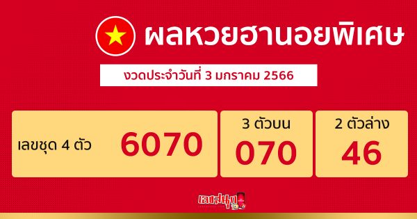 ผลหวยฮานอยพิเศษ 3/1/2566 -เลขสนุก