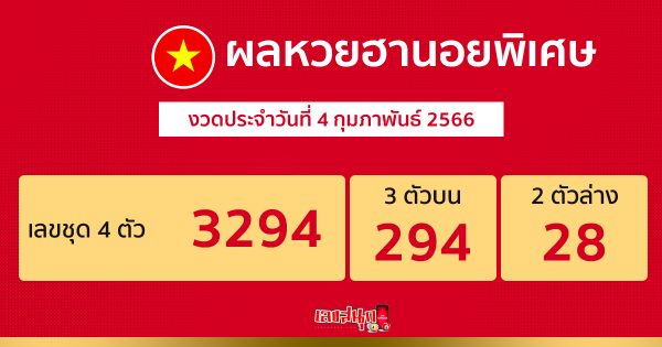 ผลหวยฮานอยพิเศษ 04/02/66-leksanook.com 