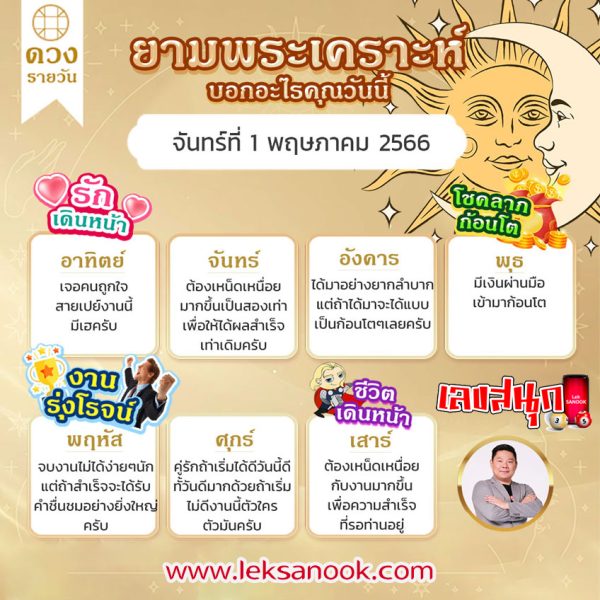 ดูดวงรายวันประจำวันจันทร์ ที่ 1 พฤษภาคม 2566 สำหรับ ... - Sanook