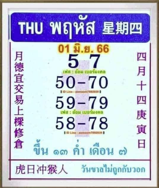 หวยปฏิทิน 1/6/2023-leksanook