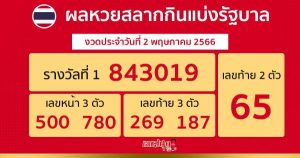 ผลหวยรัฐบาลไทย 2 พฤษภาคม 2566