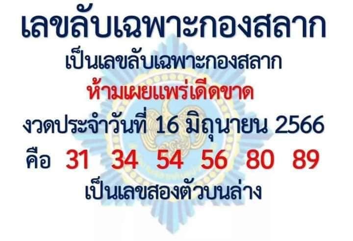 เลขลับเฉพาะกองสลาก 16/6/66