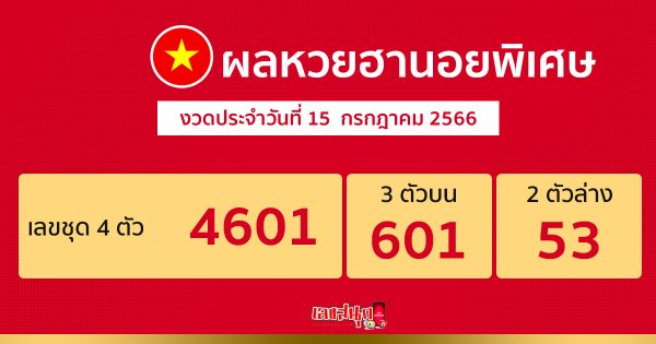 ผลหวยฮานอยพิเศษ 15/7/66
