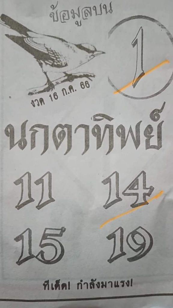 เลขนกตาทิพย์ 16/7/2566