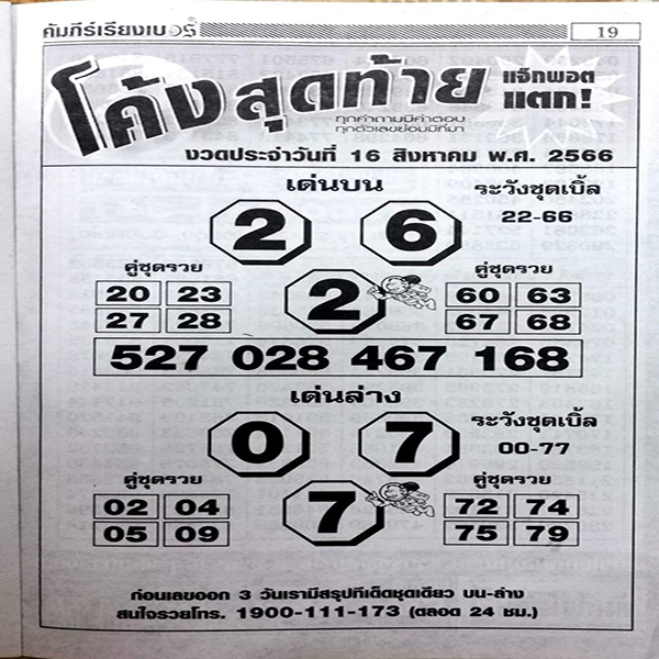  เลขโค้งสุดท้าย 16/08/66