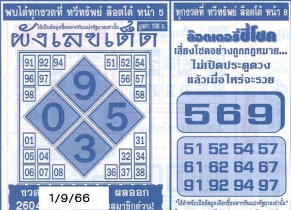 ผังเลขเด็ด 1 9 66