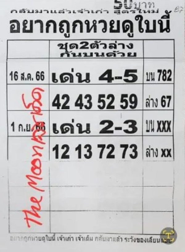  เลขอยากถูกหวยดูใบนี้1 9 66