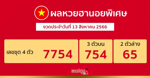 ผลหวยฮานอยพิเศษ 13/08/66