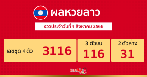 ผลหวยลาว งวดประจำวันที่ 9 สิงหาคม 2566