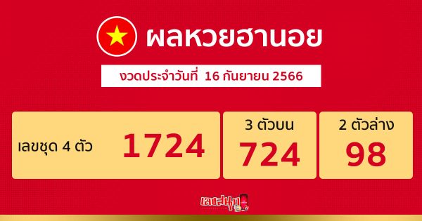 ผลหวยฮานอย 16/09/66
