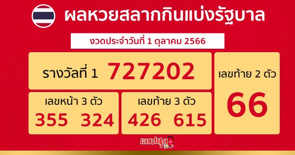 ผลหวยรัฐบาลไทย 1/10/66