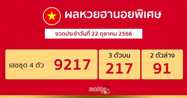ผลหวยฮานอยพิเศษ 22/10/2566 -"Special Hanoi lottery results 22-10-2023"