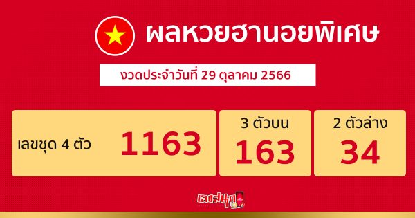 ผลหวยฮานอยพิเศษ 29/10/66 -"Special Hanoi lottery results 29/10/66"