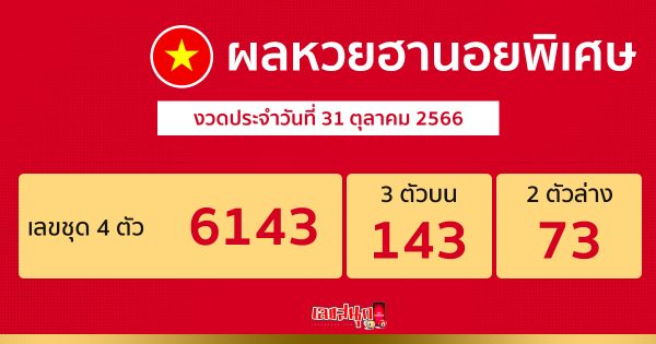 ผลหวยฮานอยพิเศษ 31/10/66-"Special Hanoi lotteryresults"