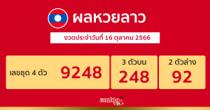 ผลหวยลาว งวดประจำวันที่ 16 ตุลาคม 2566