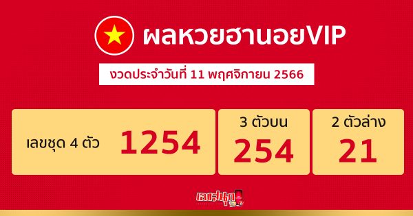 ผลหวยฮานอยVIP 11/11/66-"Hanoi VIP lottery results 11-11-66"