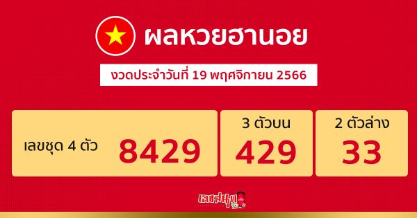 ผลหวยฮานอย 19/11/66-"Hanoi lottery results 19/11/66"