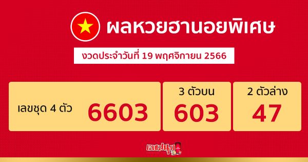 ผลหวยฮานอยพิเศษ 19/11/66-"Special Hanoi lottery results 19/11/66"