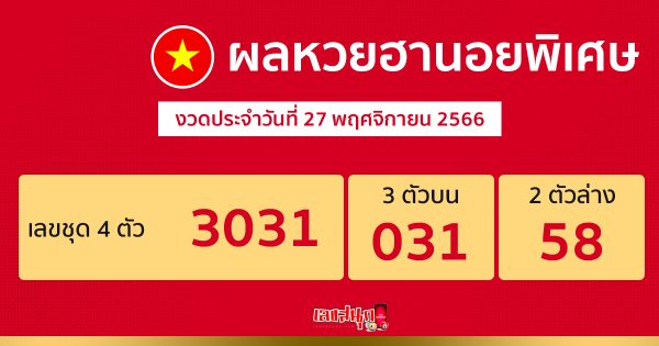 ผลหวยฮานอยพิเศษ 27/11/66-"Special Hanoi lottery results 27-11-66"
