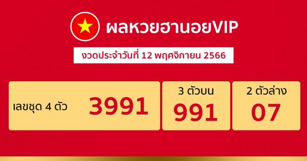 ผลหวยฮานอยVIP 12/11/66 - "hanoi-vip-lottery-results-12-11-66"