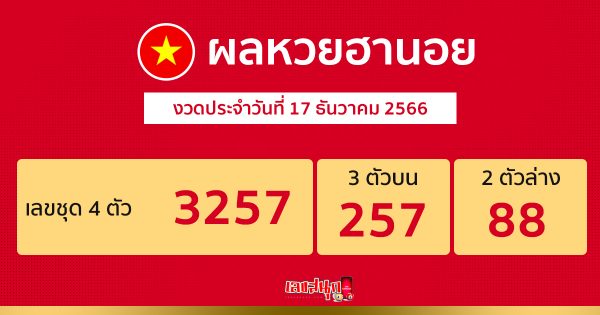 ผลหวยฮานอย 17/12/66-"Hanoi lottery results 17-12-66"