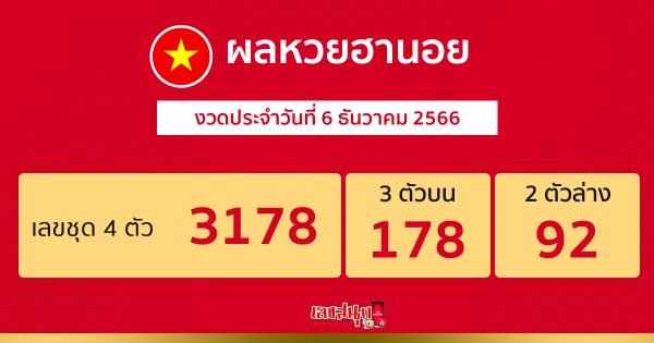 ผลหวยฮานอย 6/12/2566 -"Hanoi lottery results 6/12/2566"