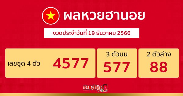 ผลหวยฮานอย 19/12/66-"Hanoi lottery results"