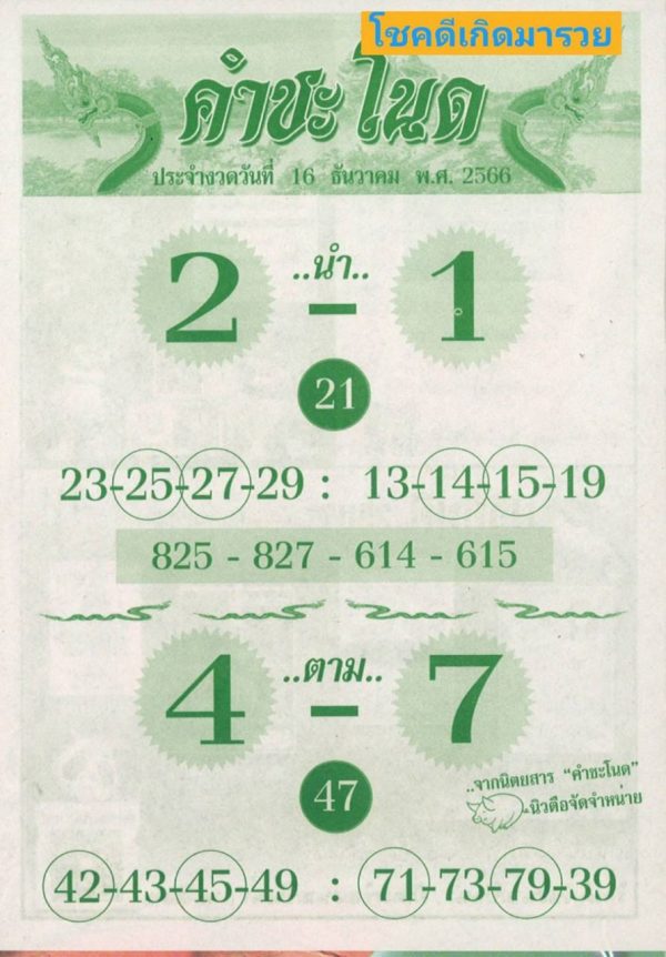 หวยคําชะโนด ล่าสุด - "Latest Khamchanod lottery"