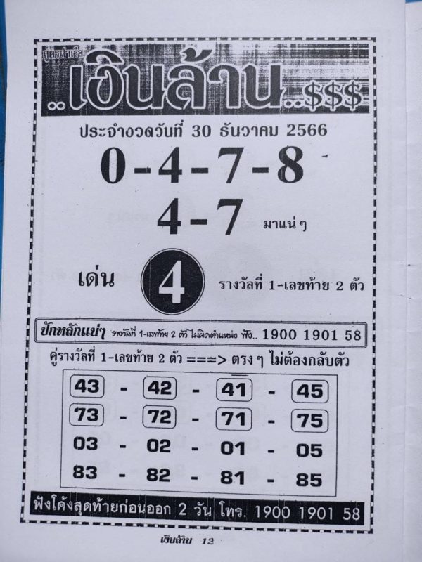 เลขเงินล้าน 30 12 66 - "Million dollar number 30 12 66"
