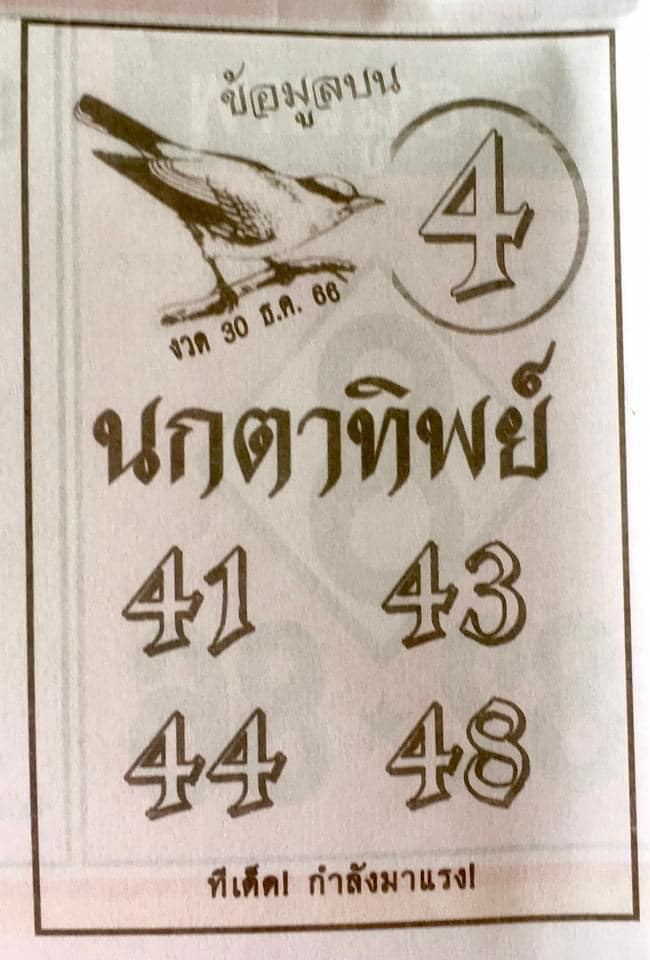 นกตาทิพย์ 30 12 66 - "Nok Ta Thip lottery"