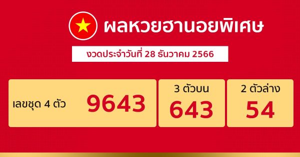 ผลหวยฮานอยพิเศษ 28/12/66 - " special-hanoi-lottery-results-28-12-66 "