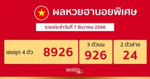 ผลหวยฮานอยพิเศษ 7/12/2566-"Special Hanoi lottery results"