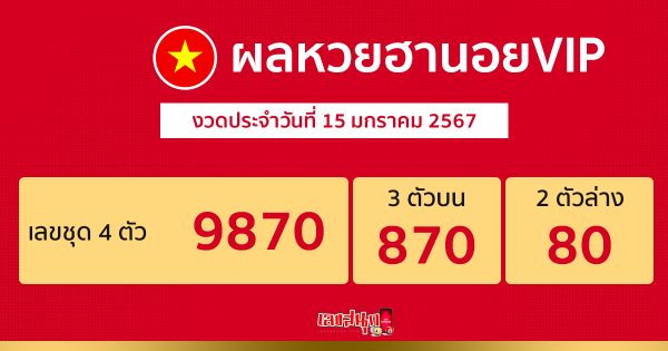 ผลหวยฮานอยVIP 15/01/67-"Hanoi VIP lottery results 15-01-67"
