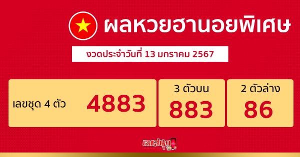 ผลหวยฮานอยพิเศษ 13/01/67 -"Special Hanoi lottery results 13/01/67"