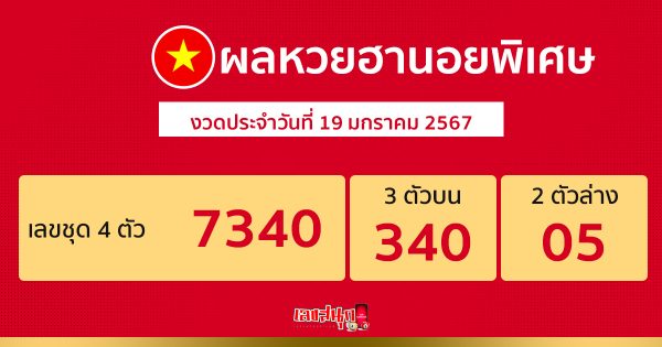 ผลหวยฮานอยพิเศษ 19/01/67 -"special hanoi lottery results 19/01/67"