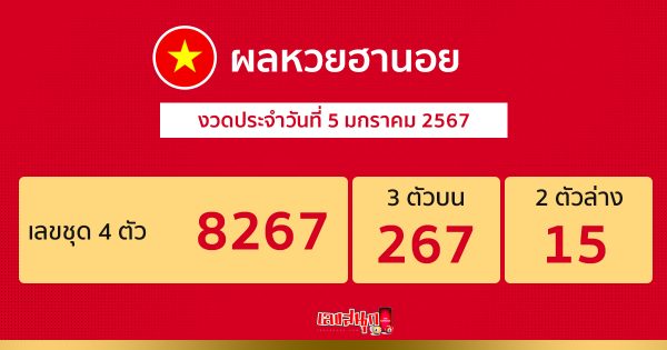 ผลหวยฮานอย 5/01/67-"hanoi-lottery-results-5-01-67"